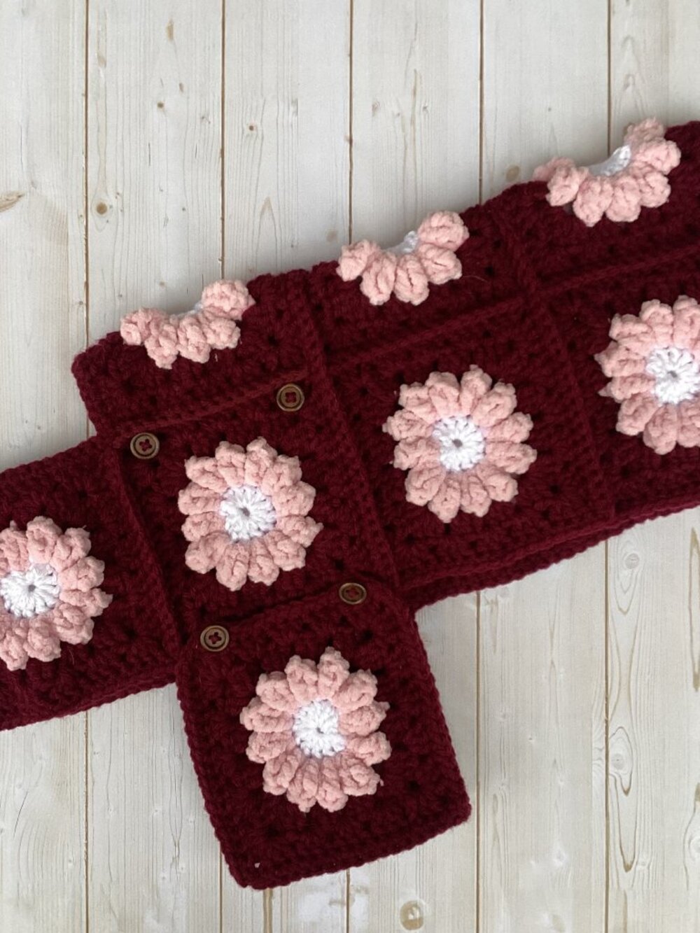 Handmade Crocheted Dog Coat with Pink Flowers (Size Small/Medium)